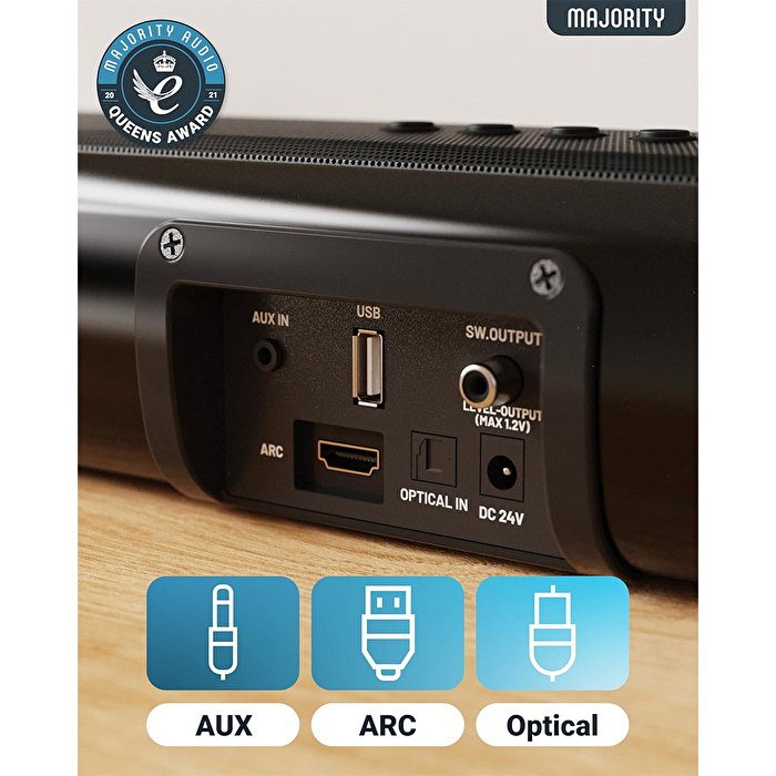 Majority Naga 80 3D Surround 140W TV Soundbar (HDMI/ARC, BT, USB, OPTIC, AUX, Dahili Subwoofer)