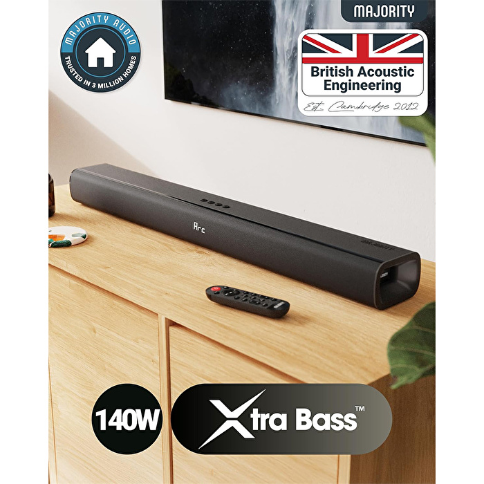 Majority Naga 80 3D Surround 140W TV Soundbar (HDMI/ARC, BT, USB, OPTIC, AUX, Dahili Subwoofer)