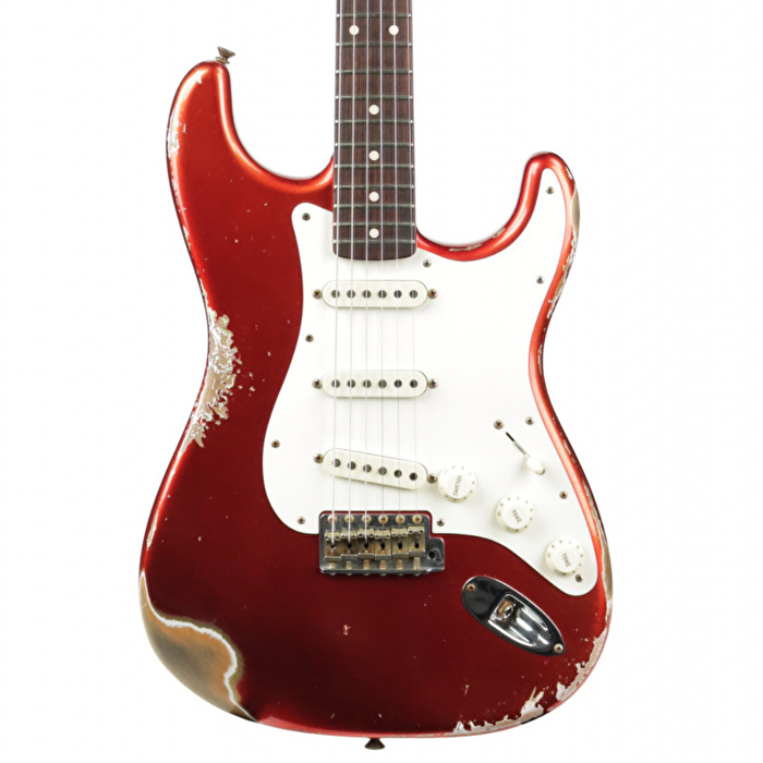 FENDER Custom Shop 1959 Stratocaster Heavy Relic Gülağacı Klavye Super Faded Aged Candy Apple Red Elektro Gitar