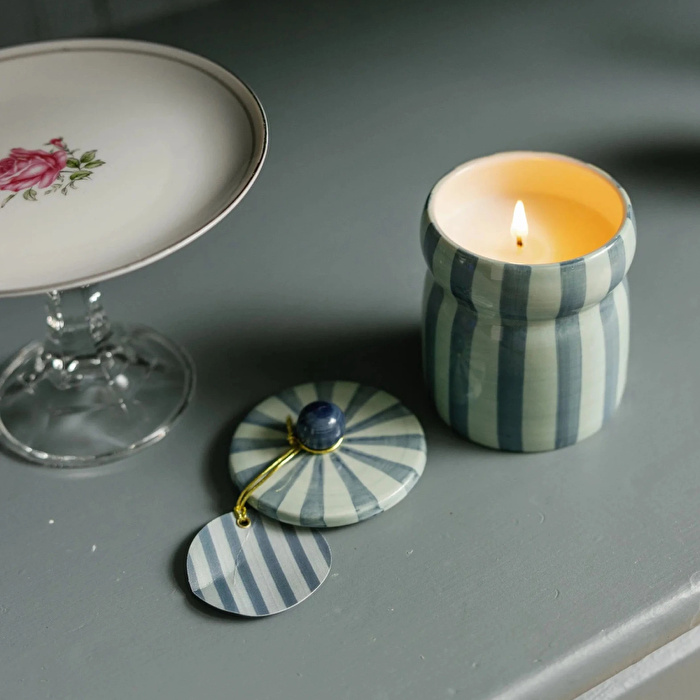 PADDYWAX Cabana Seramik Kutulu Mum Mavi Çizgili Warm Cider 184 gr