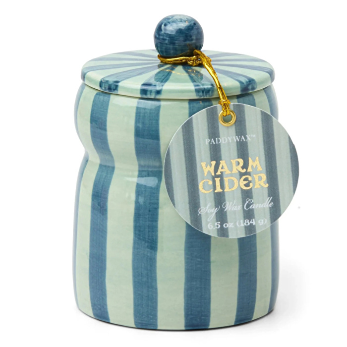 PADDYWAX Cabana Seramik Kutulu Mum Mavi Çizgili Warm Cider 184 gr