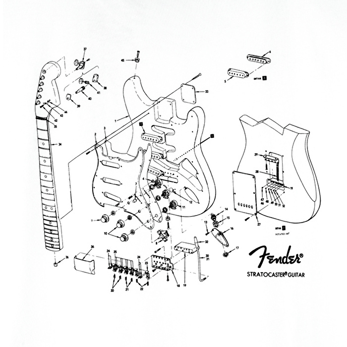 FENDER® Stratocaster Technical Drawing Beyaz T-Shirt