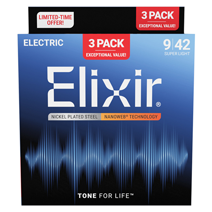 Elixir 16566 3'lü Paket Elektro Gitar Teli -   009-042