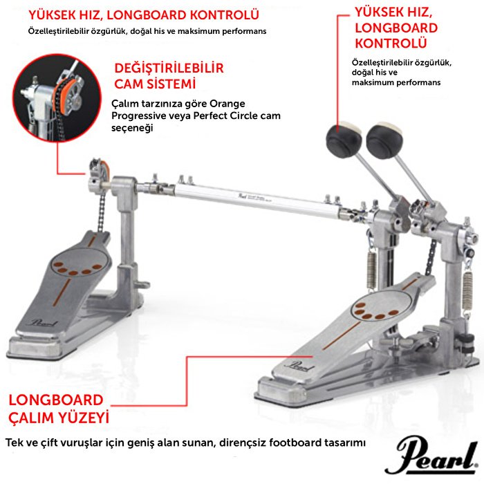 PEARL P-932 Longboard Çiftli Bas Davul Pedalı
