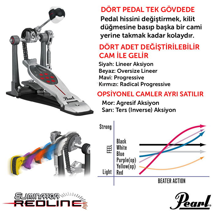 PEARL P-2050C Eliminator: Redline Chain Drive Tekli Bas Davul Pedalı