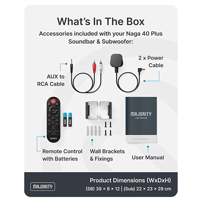 Majority Naga 40 Plus Wireless Sub Soundbar
