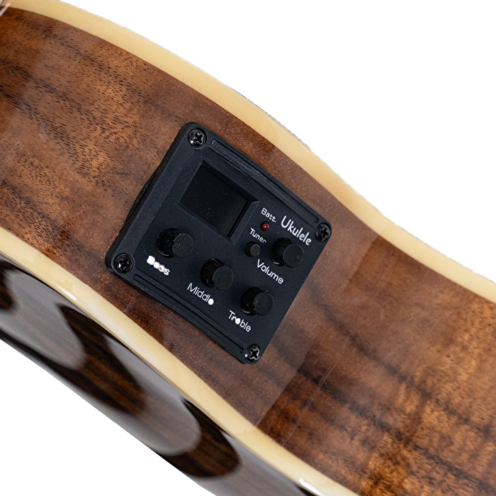 Puka KXS-24EQ Venge Kapak Kesik Kasa Dahili Tunerli Concert Ukulele