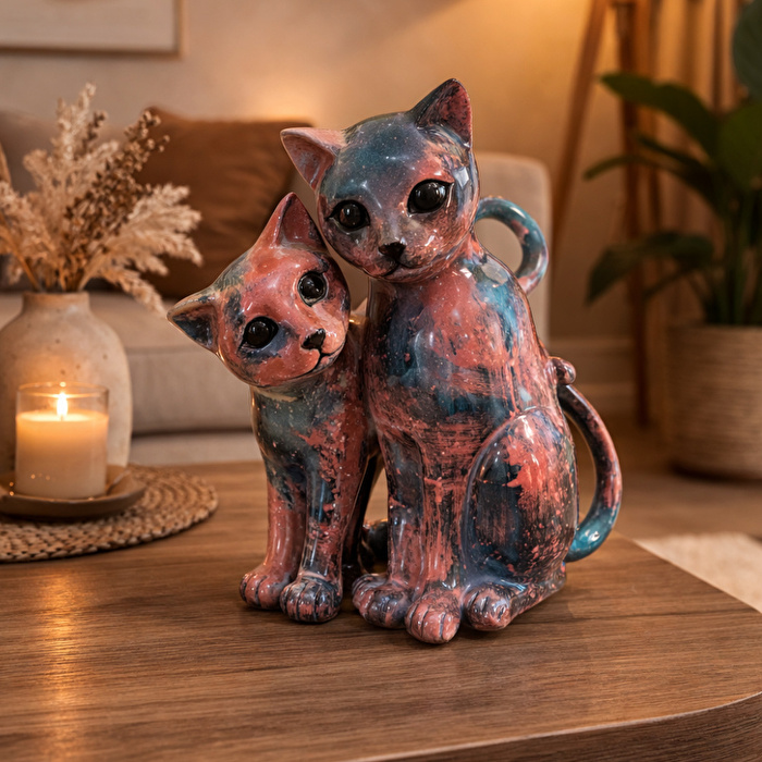 SOFIART Renkli Kedi Figür  21,5x14x20 cm