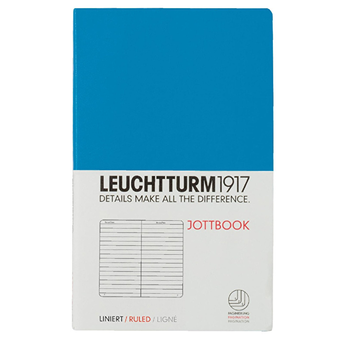 LEUCHTTURM 1917 Jottbook Not Defteri, Cep Boy (A6), Esnek Kapak, 60 Sayfa, Çizgili, Mavi