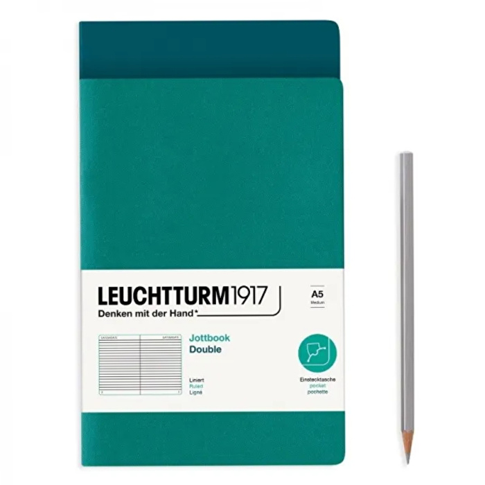 LEUCHTTURM Jottbook Not Defteri, Orta Boy (A5) Çizgili, Zümrüt Yeşili - Pasifik Yeşili