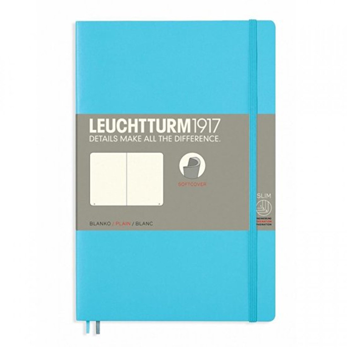 LEUCHTTURM Not Defteri Çanta Boy (B6+) Yumuşak Kapak, Düz, Buz Mavi Defter