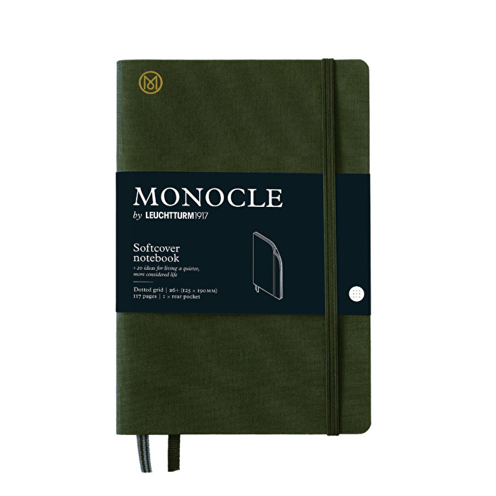 LEUCHTTURM Monocle Serisi, Çanta Boy (B6+), Yumuşak Kapak, Noktalı, Zeytin Yeşili Defter