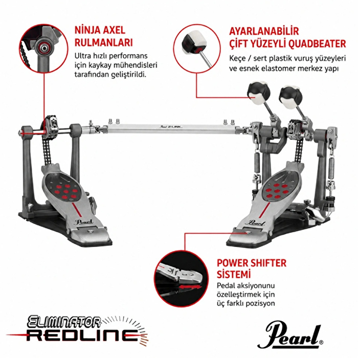 PEARL P-2052C Eliminator Redline Chain Drive Twin Pedal