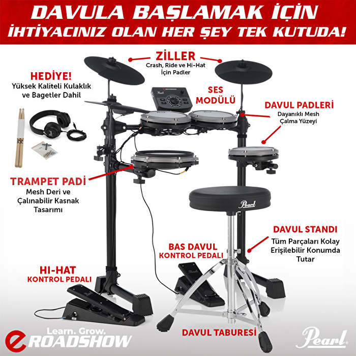 PEARL ERS-1000 - eRoadshow Elektronik Davul Seti (Tabure & Kulaklık Hediyeli)