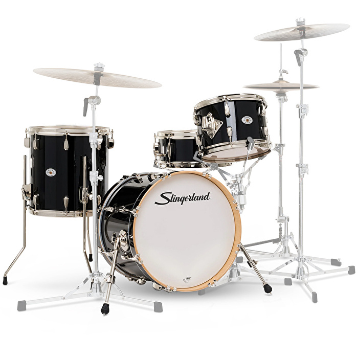 SLINGERLAND Studio King Outfit Del Norte Black Lacquer 4 Parça (18B/12T/14F/14S) Akustik Davul Seti