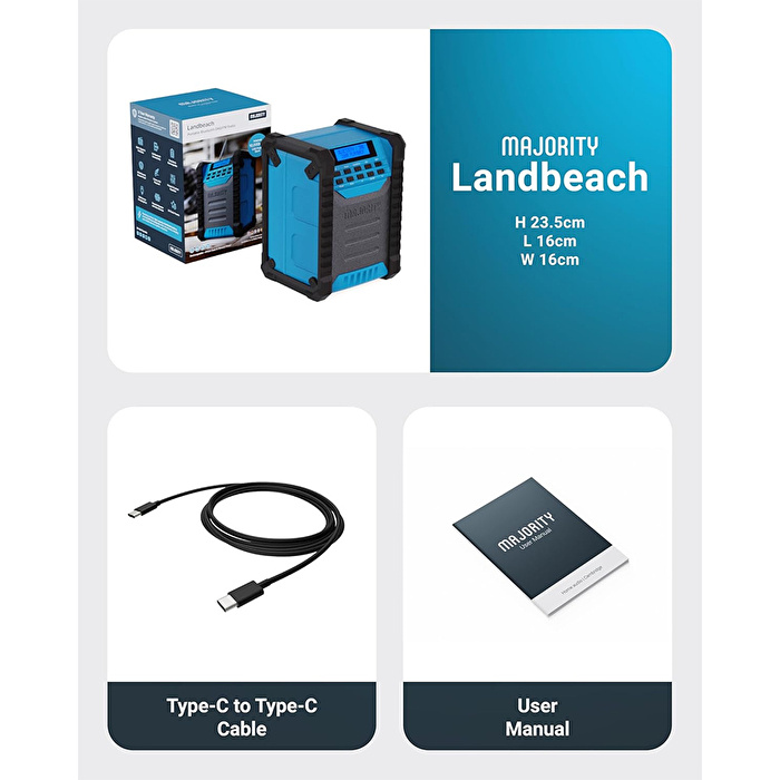 Majority Landbeach 30W IPX54 Taşınabilir DAB/FM Radyo Bluetooth Hoparlör