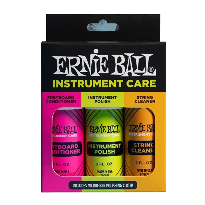 ERNIE BALL P04225 3lü Cila Seti ve Microfiber Temizlik Bezi Gitar Temizlik Ve Bakım Ürünü