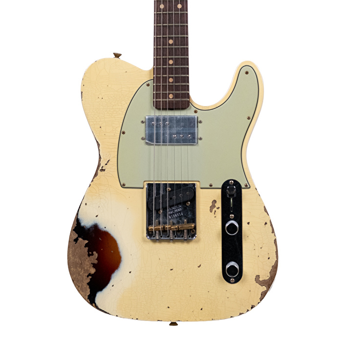 Fender Custom Shop 1960 Telecaster Custom Heavy Relic Aged Vintage White Over 3 Ton Sunburst Elektro Gitar