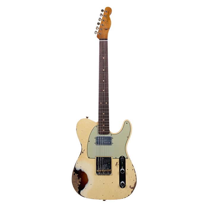 Fender Custom Shop 1960 Telecaster Custom Heavy Relic Aged Vintage White Over 3 Ton Sunburst Elektro Gitar