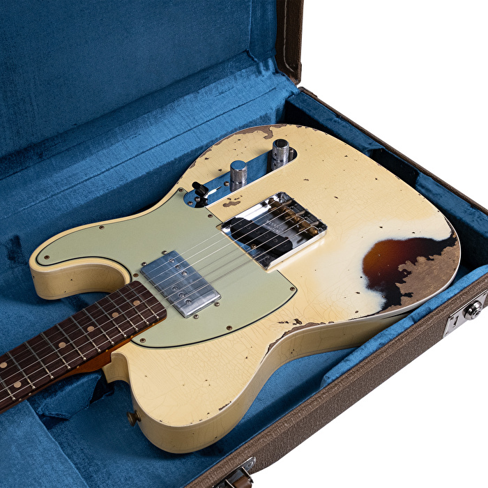 Fender Custom Shop 1960 Telecaster Custom Heavy Relic Aged Vintage White Over 3 Ton Sunburst Elektro Gitar