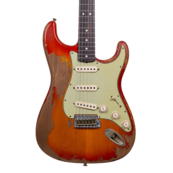 Fender Custom Shop Masterbuilt Dennis Galuszka 1963 Stratocaster Ultra Heavy Relic Aged Cherry Sunburst Elektro Gitar
