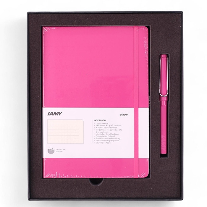LAMY Safari Roller Kalem Metal Siyah Klips Pembe+LAMY Yumuşak Kapak Defter A5 Pembe