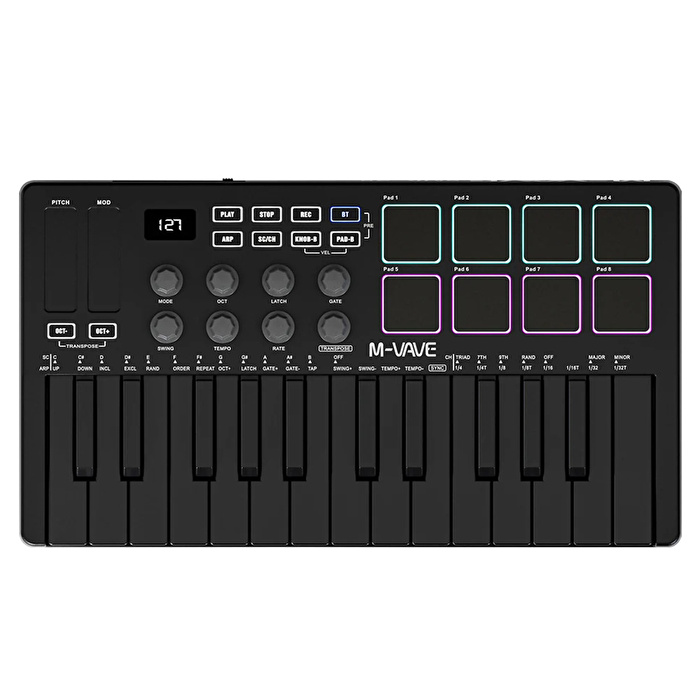 M-VAVE SMK-25 25 Tuşlu Kablosuz Şarjlı MIDI Klavye (Siyah)