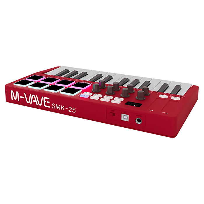 M-VAVE SMK-25 25 Tuşlu Kablosuz Şarjlı MIDI Klavye (Kırmızı)