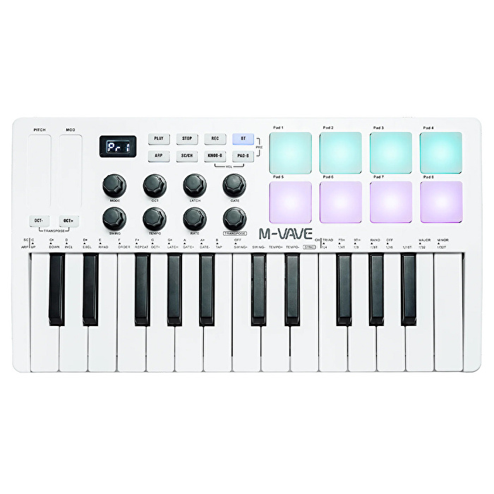 M-VAVE SMK-25 25 Tuşlu Kablosuz Şarjlı MIDI Klavye (Beyaz)
