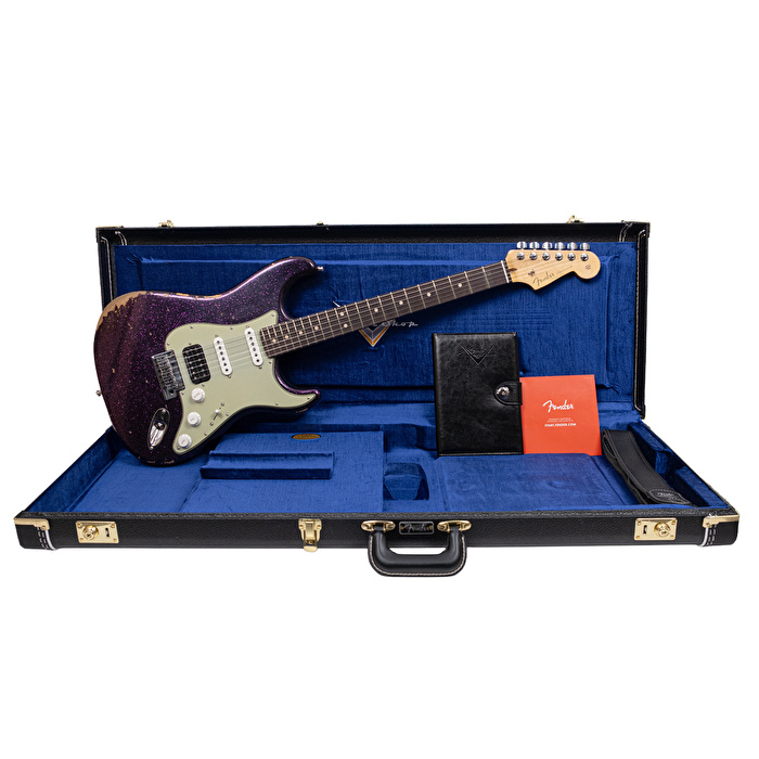 Fender Custom Shop Custom Deluxe Stratocaster HSS Relic Magenta Sparkle Elektro Gitar
