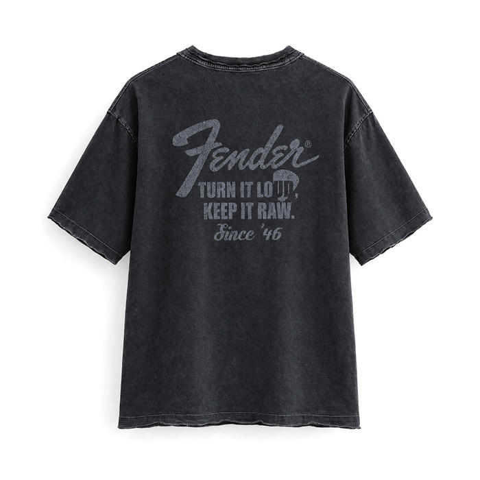 FENDER® Wash Raw Edge Grafik Antrasit T-Shirt