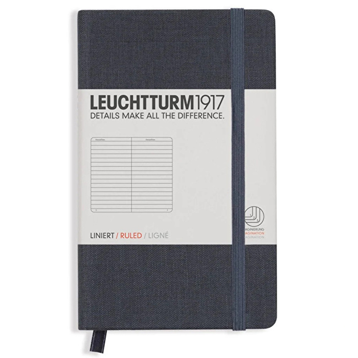 LEUCHTTURM Cep Boy (A6) Not Defteri, Kareli, Antrasit Gri, Kumaş Sert Kapak