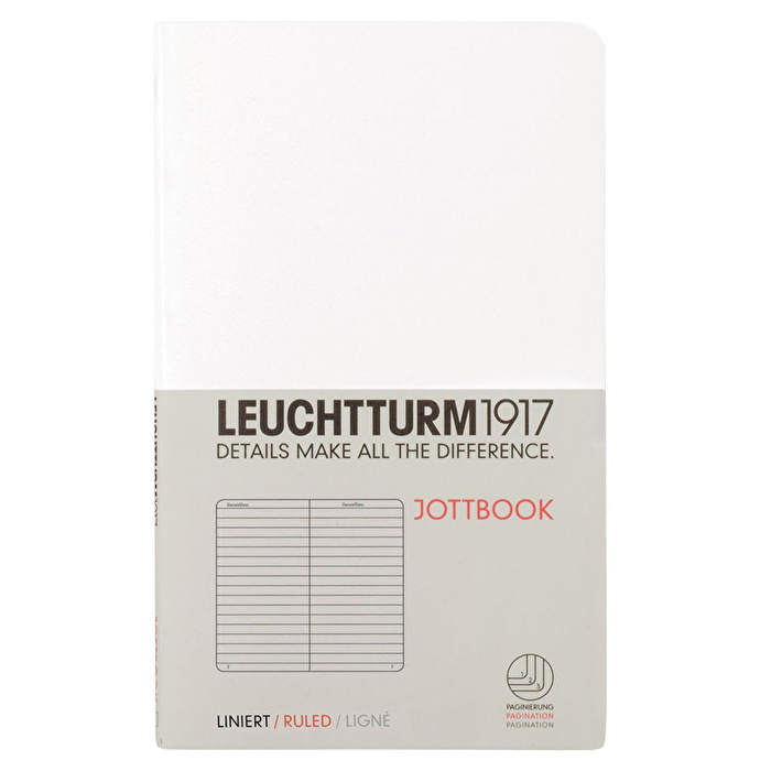 LEUCHTTURM Jottbook Not Defteri, Cep Boy (A6) Esnek Kapak, Çizgili, Beyaz