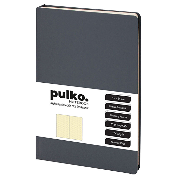 PULKO Notebook Not Defteri, 16x24 cm, Noktalı, Koyu Gri