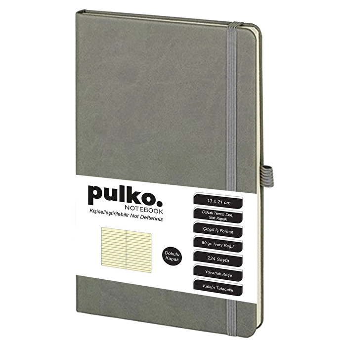 PULKO Notebook Klasik Çizgili Not Defteri 13x21 cm Gri