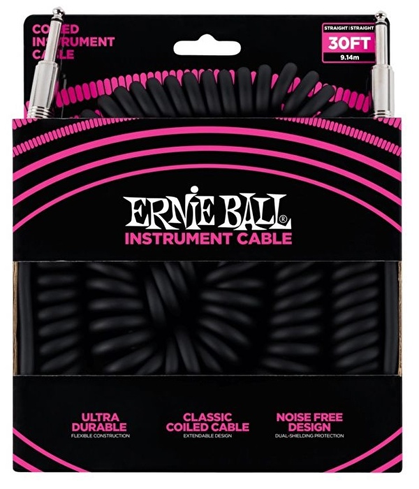 ERNIE BALL P06044 Coil Düz/Düz Siyah 9 Metre Enstrüman Kablosu