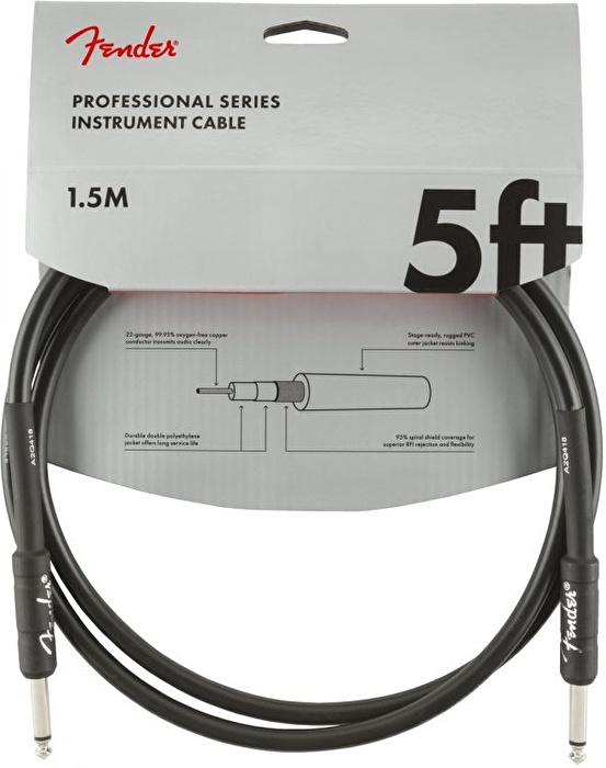 Fender Professional Düz/Düz 1.5 Metre Siyah Enstrüman Kablo