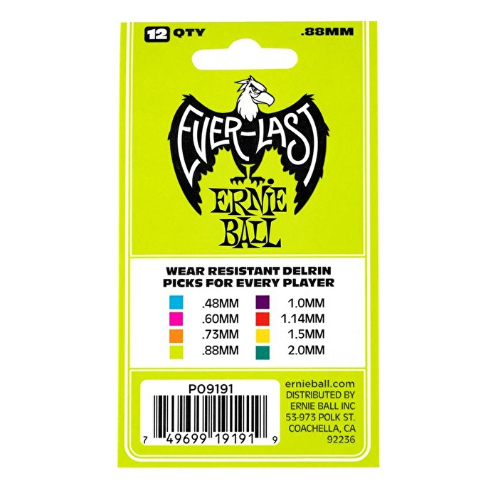 ERNIEBALL P09191 - Everlast 0.88mm Yeşil Pena (12 Adet)