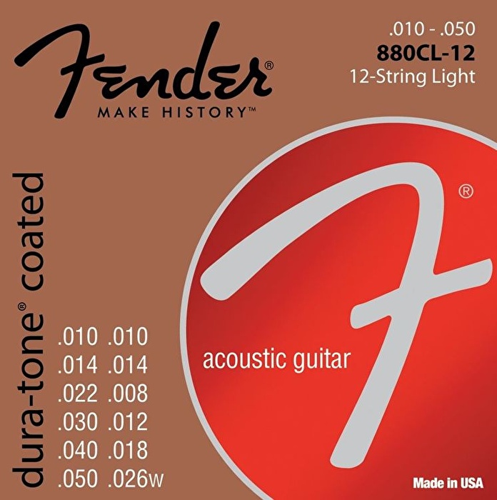 Fender Dura-Tone Coated 80/20 Acoustic Guitar Strings Ball End 880CL-12 Gauges .10-.50 - Akustik Gitar Teli
