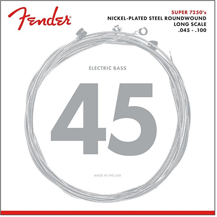 Fender Super 7250 Bass Strings Nickel Plated Steel Long Scale 7250ML Gauges .045-.100 String Sets - Bas Gitar Teli
